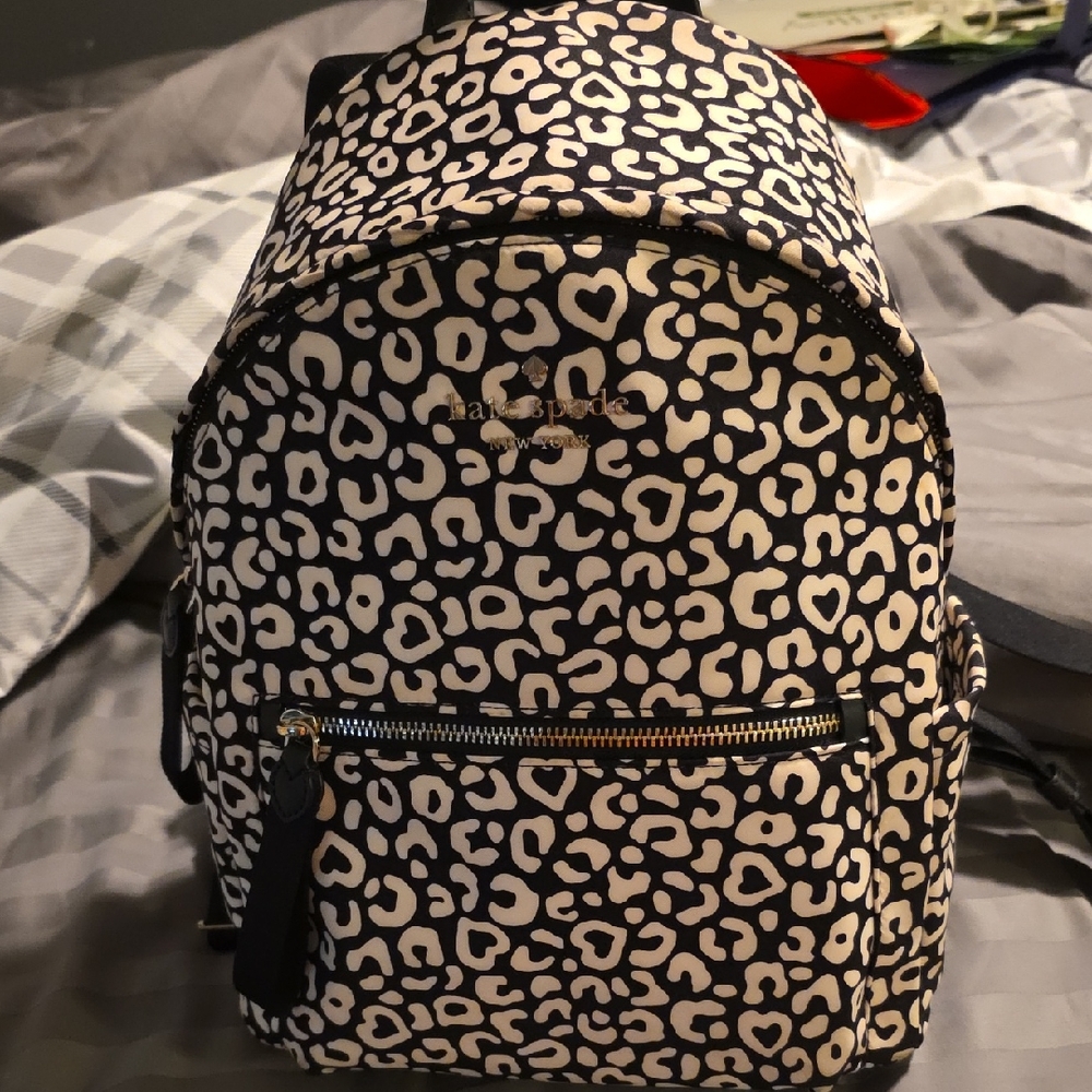 Kate Spade Black and Cream Animal Print Backpack